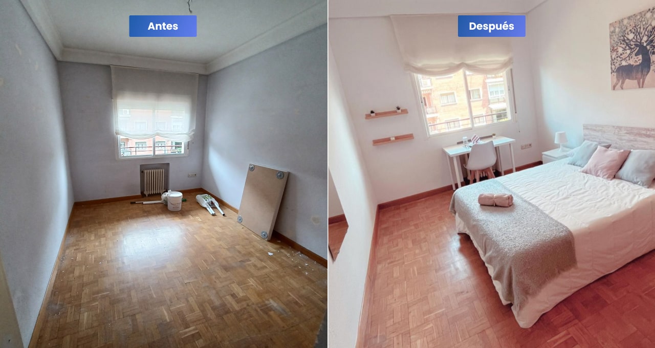 timyrent habitación antes y después